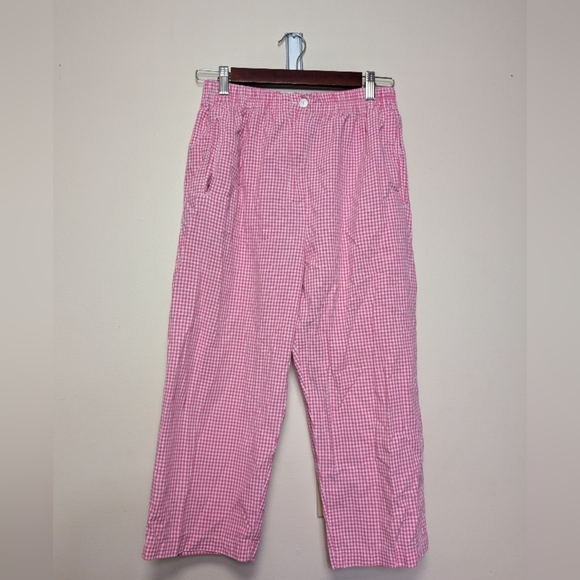 Karen Scott Pink Gingham Pants 10P Petite Pull-On Cotton Elastic Waist Summer Cr - Picture 4 of 8